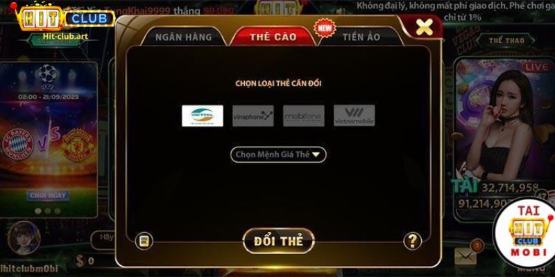 rút tiền tại HitClub qua thẻ cào